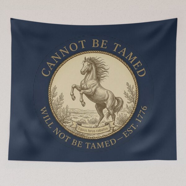 Item preview, Cannot Be Tamed Wild Mustang Club Humor Badge designed and sold by CalmCapy Co.