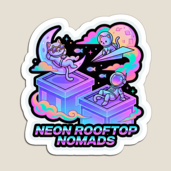Item preview, Neon Rooftop Nomads Cat Adventure designed and sold by GraphiTeeHub.
