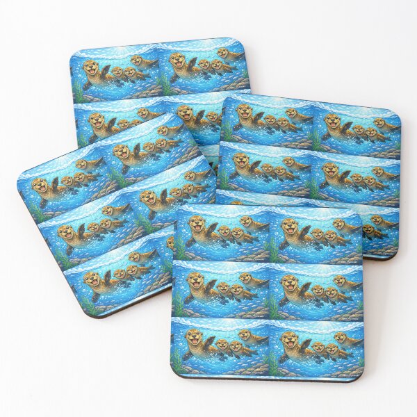 Item preview, Sea Otters Underwater Cartoon Art designed and sold by The Art Queen Of Michigan .