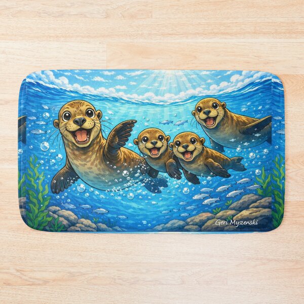 Item preview, Sea Otters Underwater Cartoon Art designed and sold by The Art Queen Of Michigan .