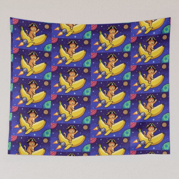 Item preview, Pixel Pirate Cat Riding a Banana Rocket in Space designed and sold by EchoWave11.