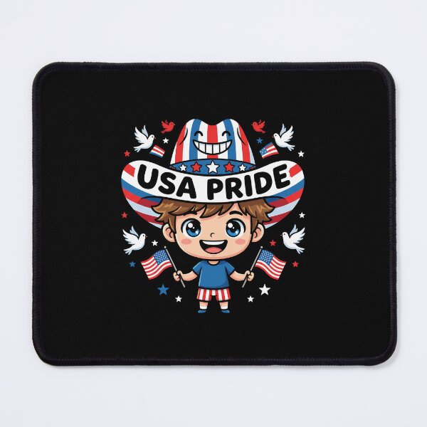 Item preview, USA Pride Chibi Cowboy Boy – Cute American Mascot with Flags & Patriotic Hat designed and sold by DesignDoodleArt.