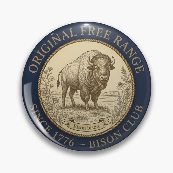 Item preview, Original Free Range Bison Club American Humor Badge designed and sold by CalmCapy Co.
