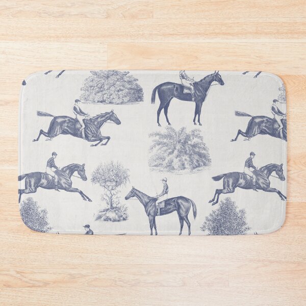 Item preview, Horse Racing Toile Pattern with Jumping Horses Scene - Indigo Blue  designed and sold by CanisArtStudio.