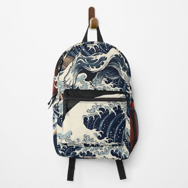 Item preview, Japanese Great Wave Cat - Ukiyo-e Style White Cat Under Red Sun designed and sold by vekotpu.