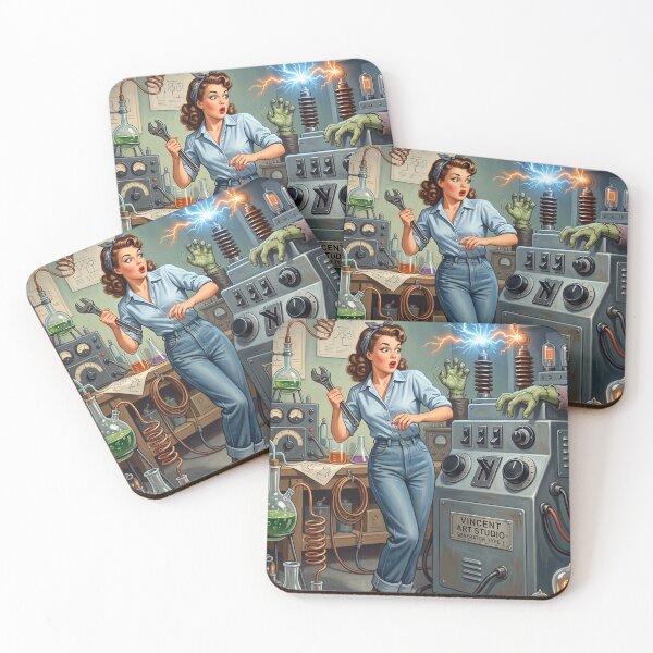 Item preview, Vintage Pin-Up Sci-Fi Lab Retro Monster Art designed and sold by Vincent-68.