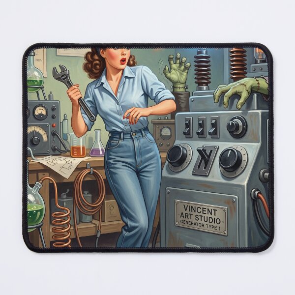 Item preview, Vintage Pin-Up Sci-Fi Lab Retro Monster Art designed and sold by Vincent-68.