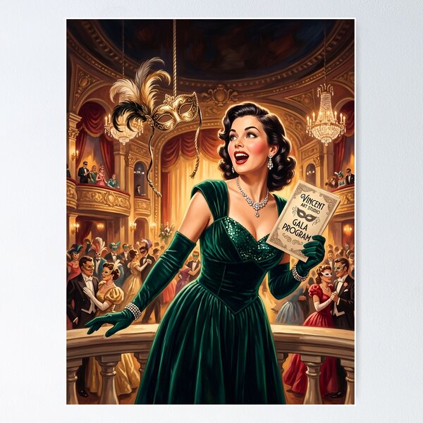 Item preview, Vintage Masquerade Gala Glamour Art Print designed and sold by Vincent-68.