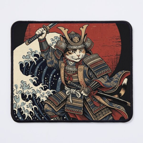 Item preview, Samurai Cat Rising Against The Great Wave - Japanese Ukiyo-e Warrior Art designed and sold by vekotpu.