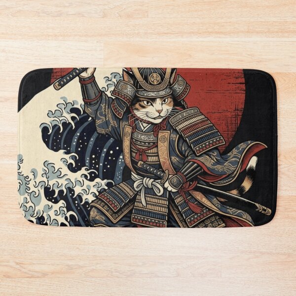 Item preview, Samurai Cat Rising Against The Great Wave - Japanese Ukiyo-e Warrior Art designed and sold by vekotpu.