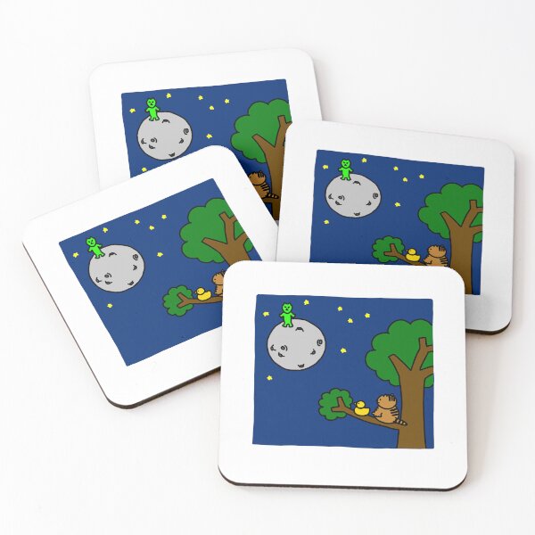 Item preview, a Cat and a Duck looking at the moon on the tree at night designed and sold by superbaechoo.