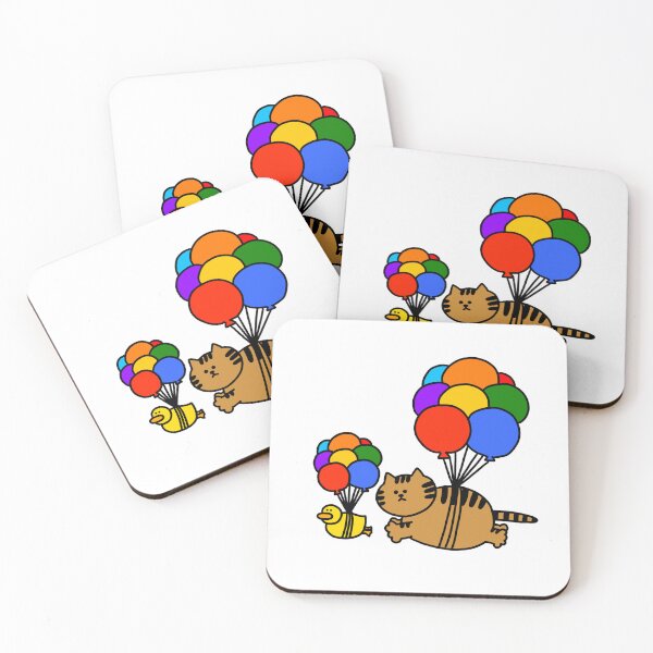 Item preview, a Cat and a Duck flying with balloons designed and sold by superbaechoo.