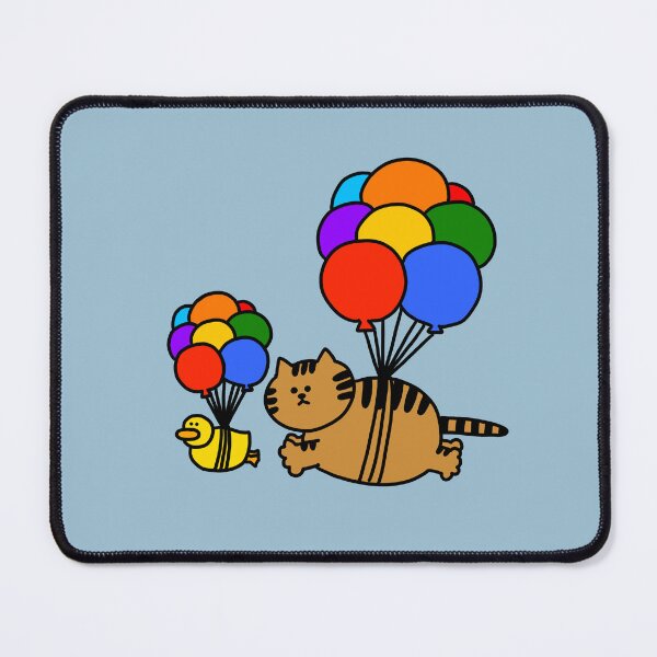 Item preview, a Cat and a Duck flying with balloons designed and sold by superbaechoo.
