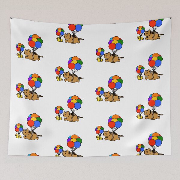 Item preview, a Cat and a Duck flying with balloons designed and sold by superbaechoo.