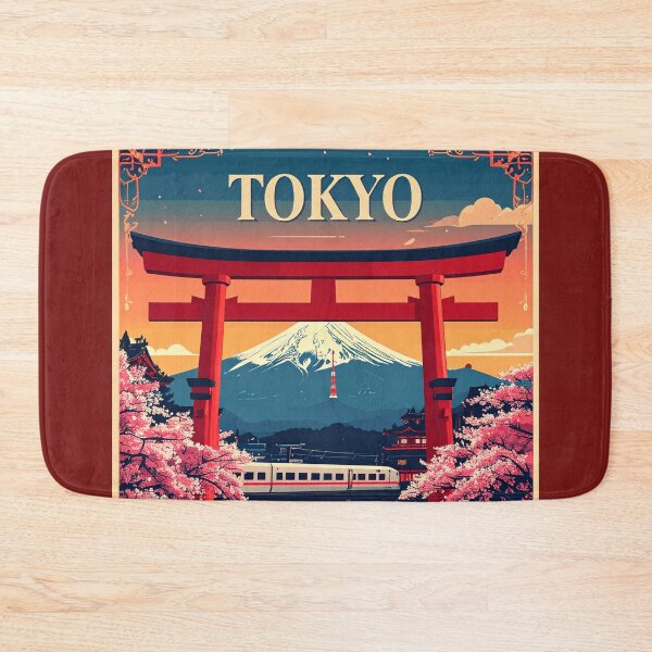 Item preview, Tokyo scene with Mount Fuji, torii gate, and cherry blossoms designed and sold by Sasas Design.