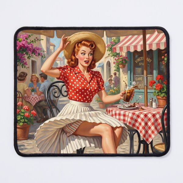 Item preview, Vintage Pinup Girl Cafe Oil Painting Wall Art designed and sold by Vincent-68.