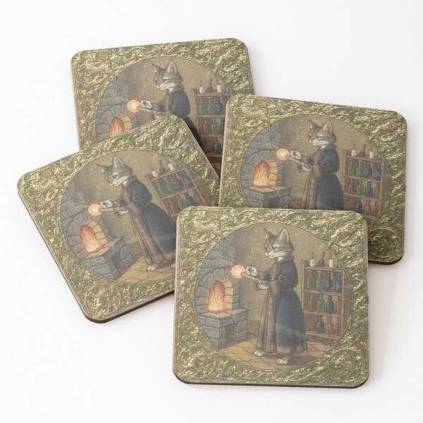 Item preview, Medieval Cat Glassblower Shaping a Vial Manuscript designed and sold by PictorialWhimsy.