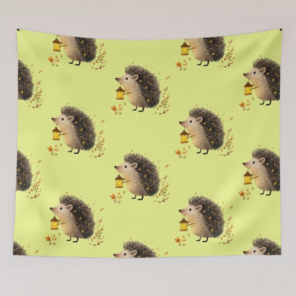 Item preview, Cute hedgehog with lantern in the autumnal leafy forest designed and sold by Mauswohn.