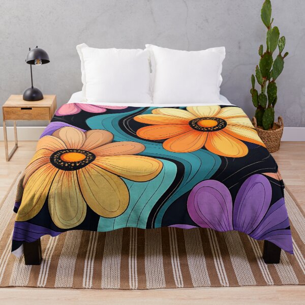 Item preview, Retro Floral Waves – 70s Daisy Art designed and sold by Sasas Design.