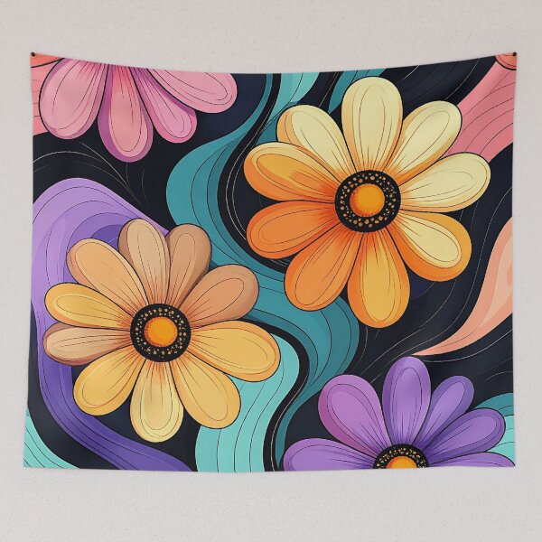 Item preview, Retro Floral Waves – 70s Daisy Art designed and sold by Sasas Design.