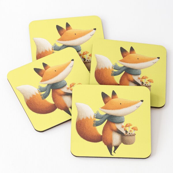 Item preview, Cute autumn fox with scarf and mushroom basket designed and sold by Mauswohn.