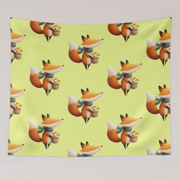 Item preview, Cute autumn fox with scarf and mushroom basket designed and sold by Mauswohn.