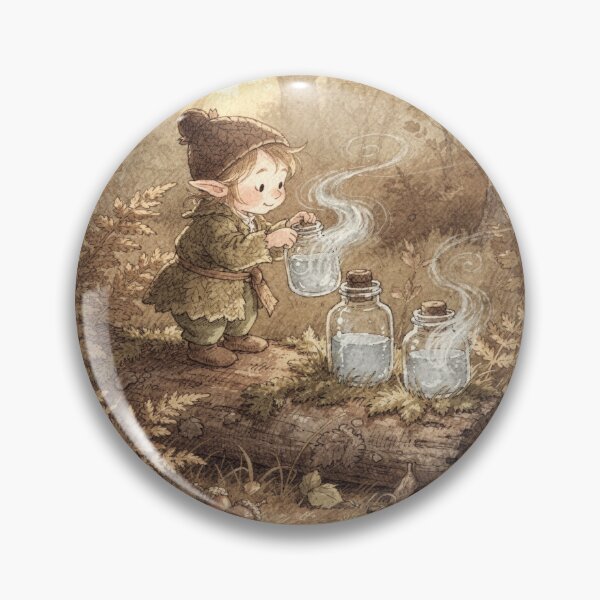 Item preview, Acorn-Cap Sprite Bottling Morning Mist Storybook Art designed and sold by PictorialWhimsy.