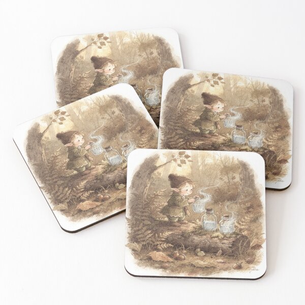 Item preview, Acorn-Cap Sprite Bottling Morning Mist Storybook Art designed and sold by PictorialWhimsy.
