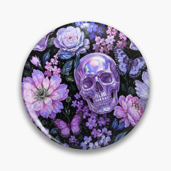 Item preview, Purple Holographic Goth Skulls and Flowers Pattern designed and sold by BeJolley.