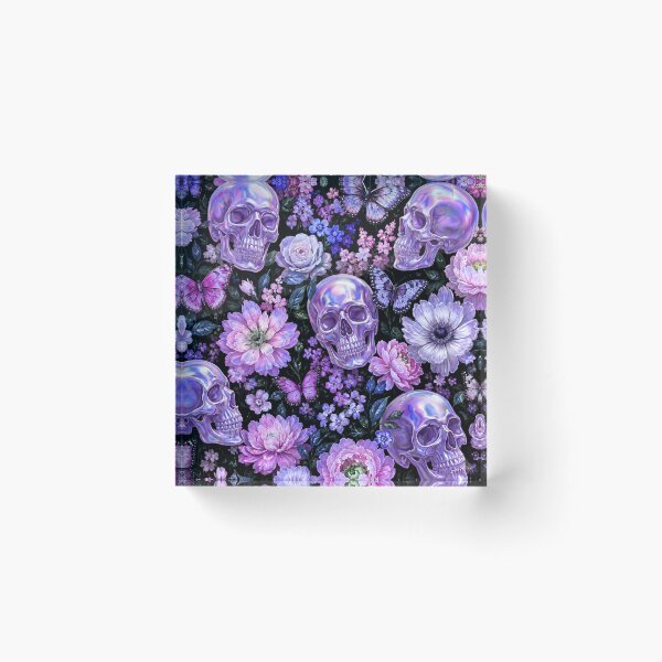 Item preview, Purple Holographic Goth Skulls and Flowers Pattern designed and sold by BeJolley.