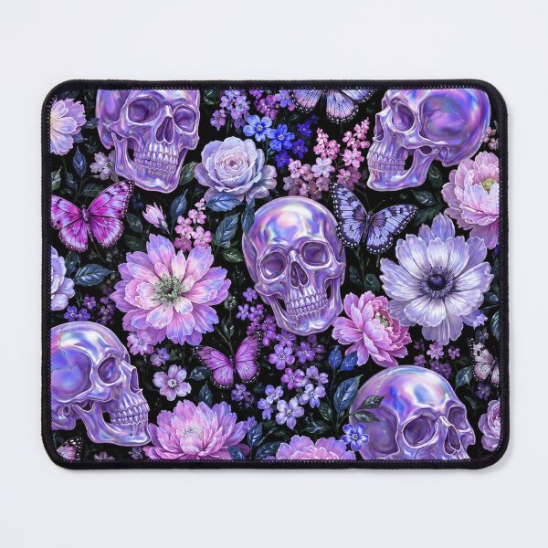 Item preview, Purple Holographic Goth Skulls and Flowers Pattern designed and sold by BeJolley.