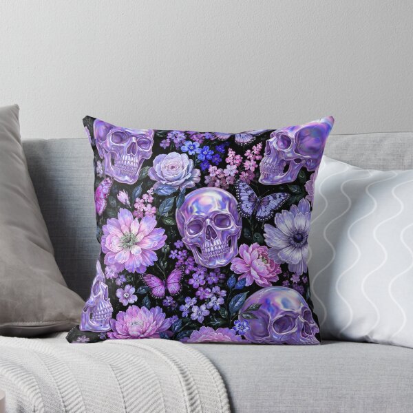 Item preview, Purple Holographic Goth Skulls and Flowers Pattern designed and sold by BeJolley.