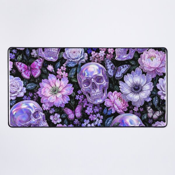 Item preview, Purple Holographic Goth Skulls and Flowers Pattern designed and sold by BeJolley.
