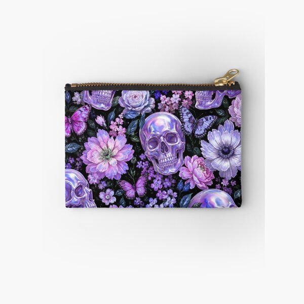 Item preview, Purple Holographic Goth Skulls and Flowers Pattern designed and sold by BeJolley.
