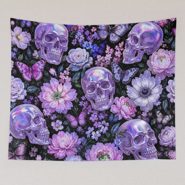 Item preview, Purple Holographic Goth Skulls and Flowers Pattern designed and sold by BeJolley.