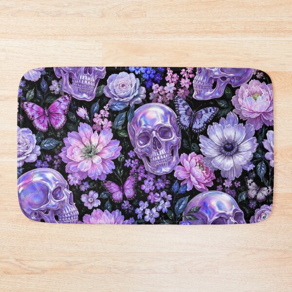 Item preview, Purple Holographic Goth Skulls and Flowers Pattern designed and sold by BeJolley.