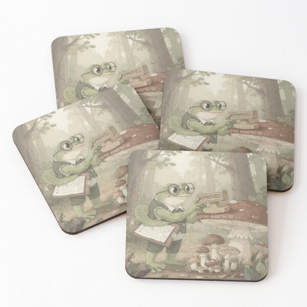 Item preview, Frog Mushroom Inspector Stamping Approved Cottagecore Art designed and sold by PictorialWhimsy.