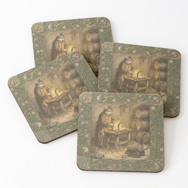 Item preview, Medieval Cat Cooper Building a Barrel Manuscript designed and sold by PictorialWhimsy.