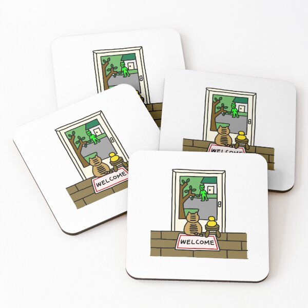 Item preview, a Cat and a Duck in front of the door designed and sold by superbaechoo.