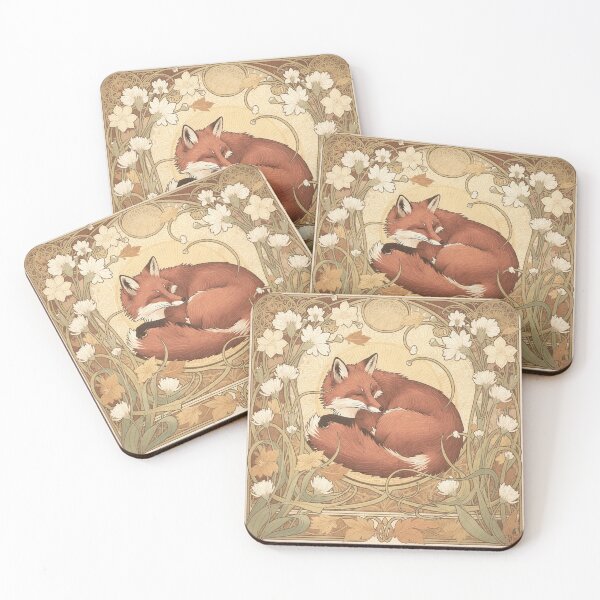 Item preview, Art Nouveau Fox in Gold Decorative Panel designed and sold by PictorialWhimsy.