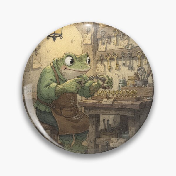 Item preview, Toad Locksmith Cutting Tiny Keys Cottagecore Art designed and sold by PictorialWhimsy.