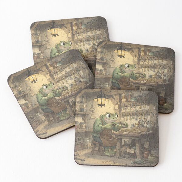 Item preview, Toad Locksmith Cutting Tiny Keys Cottagecore Art designed and sold by PictorialWhimsy.
