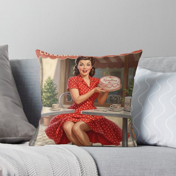 Item preview, Vintage Pinup Girl with Birthday Cake Retro Cafe Art designed and sold by Vincent-68.