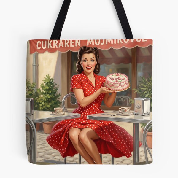 Item preview, Vintage Pinup Girl with Birthday Cake Retro Cafe Art designed and sold by Vincent-68.