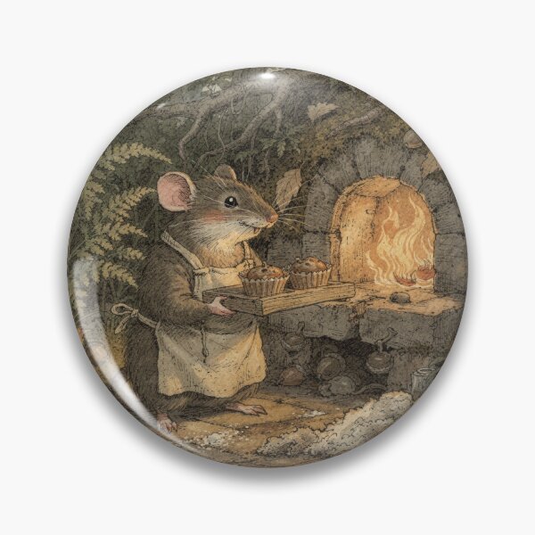 Item preview, Vole Folk Baking Acorn Muffins in a Stump Oven Storybook Art designed and sold by PictorialWhimsy.