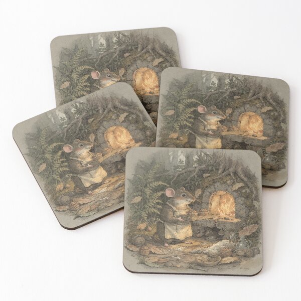 Item preview, Vole Folk Baking Acorn Muffins in a Stump Oven Storybook Art designed and sold by PictorialWhimsy.