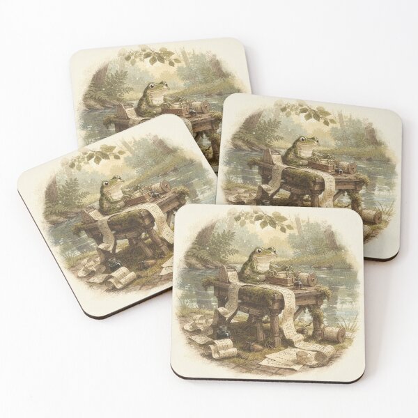 Item preview, Frog Telegraph Operator at the Pond Office Cottagecore Art designed and sold by PictorialWhimsy.