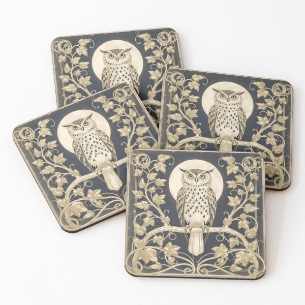 Item preview, Art Nouveau Owl Among Ivy in Gold designed and sold by PictorialWhimsy.