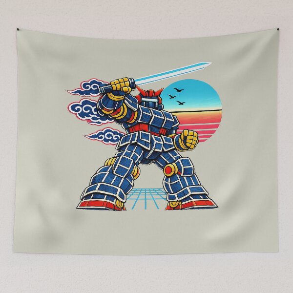 Item preview, Neon Retro Synthwave Ukiyo‑E Mecha designed and sold by KungPowUnicorn.