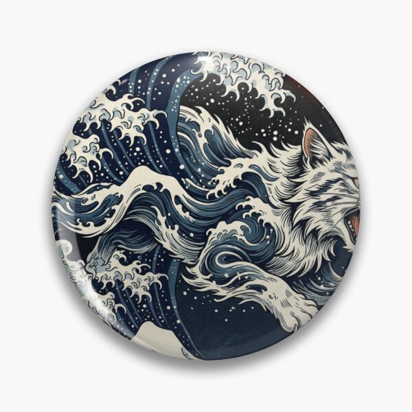 Item preview, Japanese Great Wave Cat - Ukiyo-e Style White Cat Under Red Sun designed and sold by vekotpu.